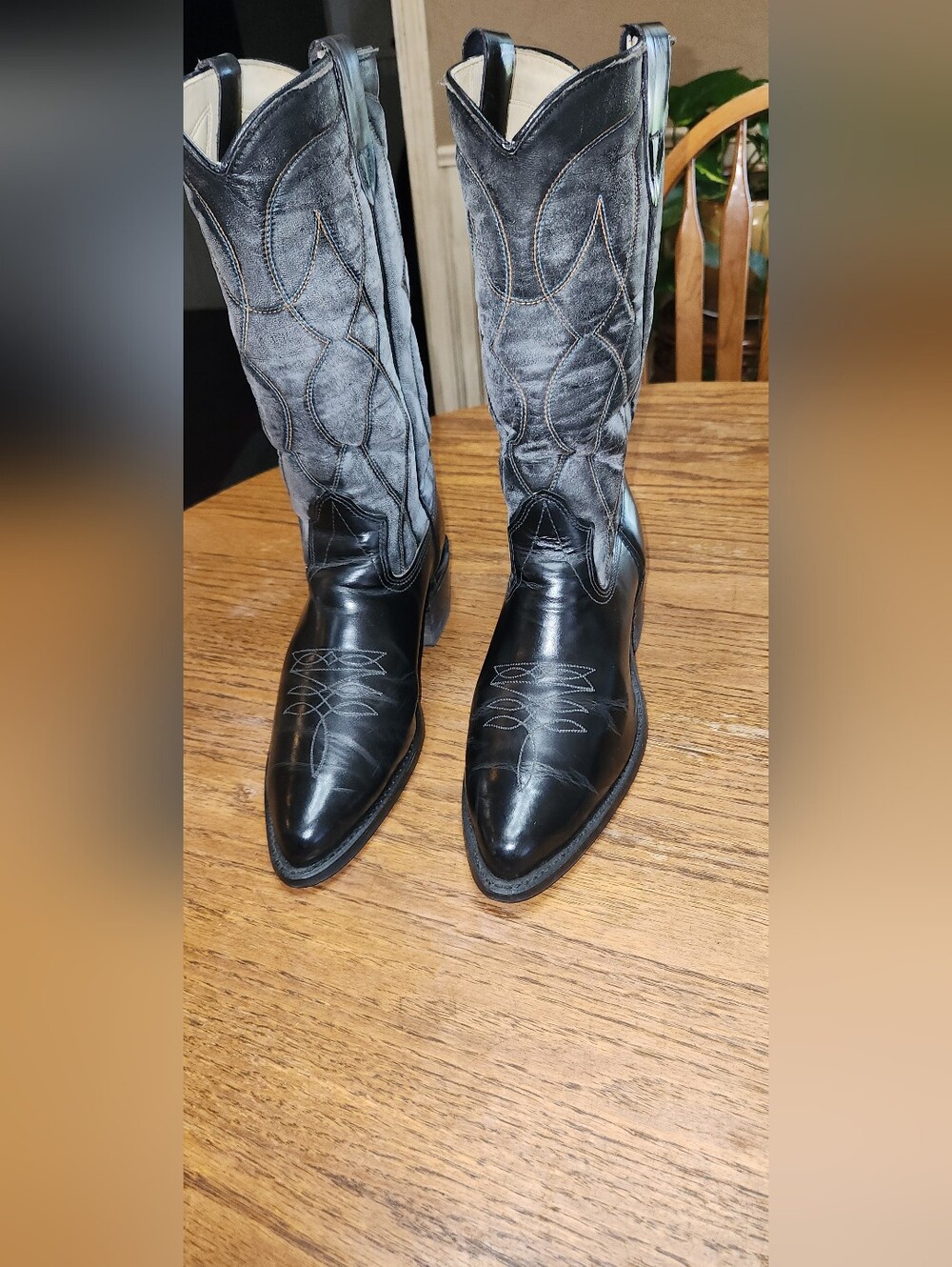 No Brand Men's Black and Gray Western Cowboy Boots Size 7.5EE